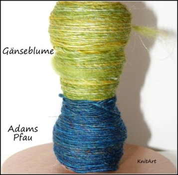 Preview: NEU Merino/Seide, Gänseblume - Grün Weiss Gelb